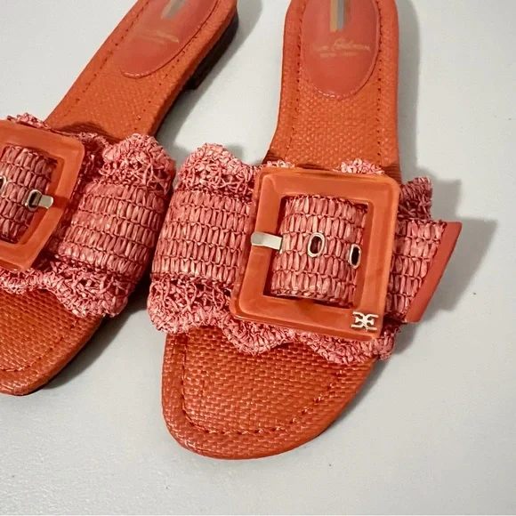 Sam Edelman Bambi Slide Buckle Detail Sandal Orange Raffia Size 7.5 - Picture 4 of 8